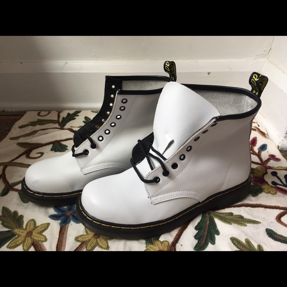 White Leather Combat Boots